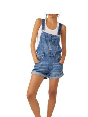 FREE PEOPLE We the Free Ziggy Denim Shortalls Overalls Sz xs Blue Timeless Chic